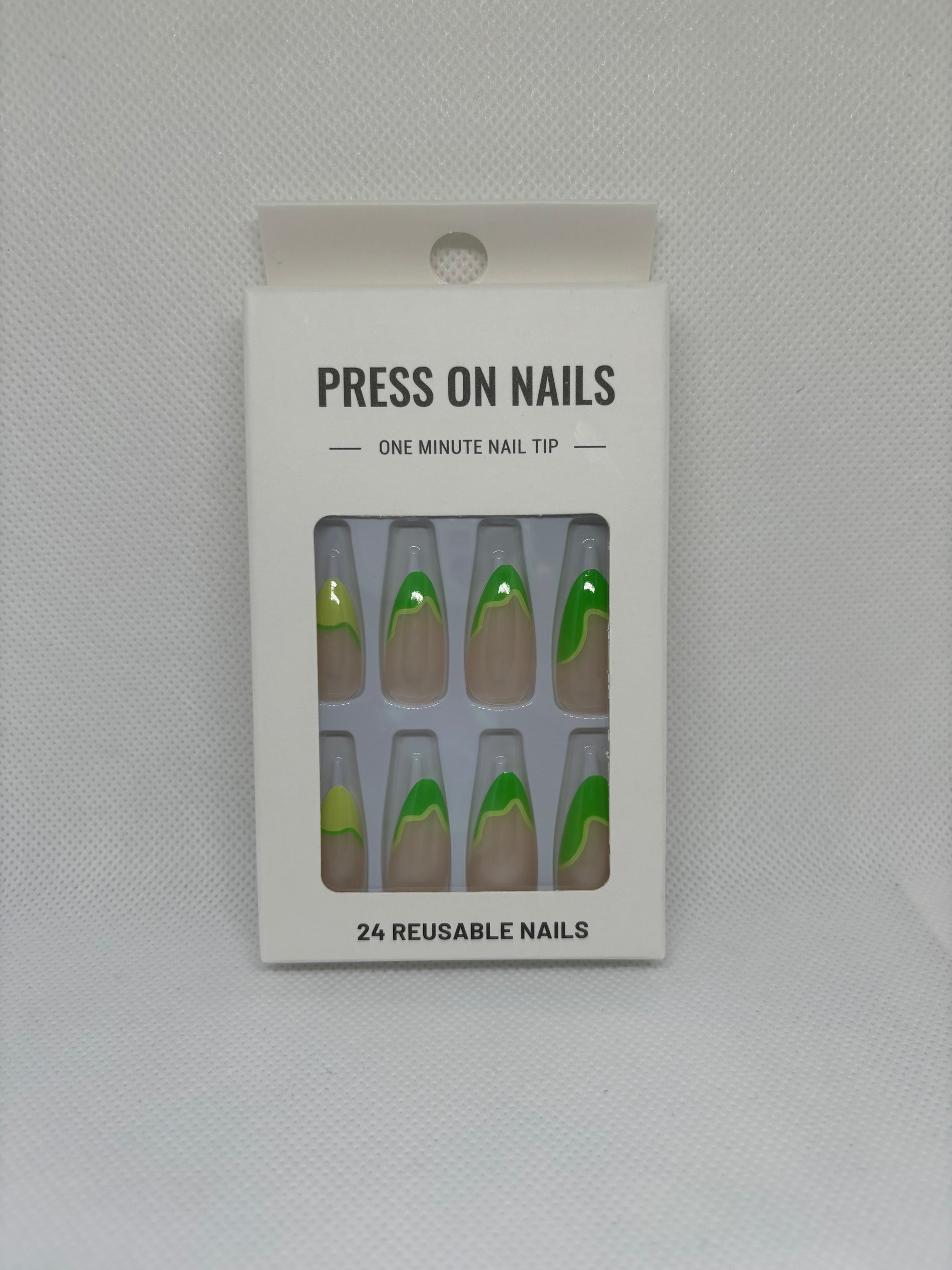 pollens out almond shaped press on nails, front package