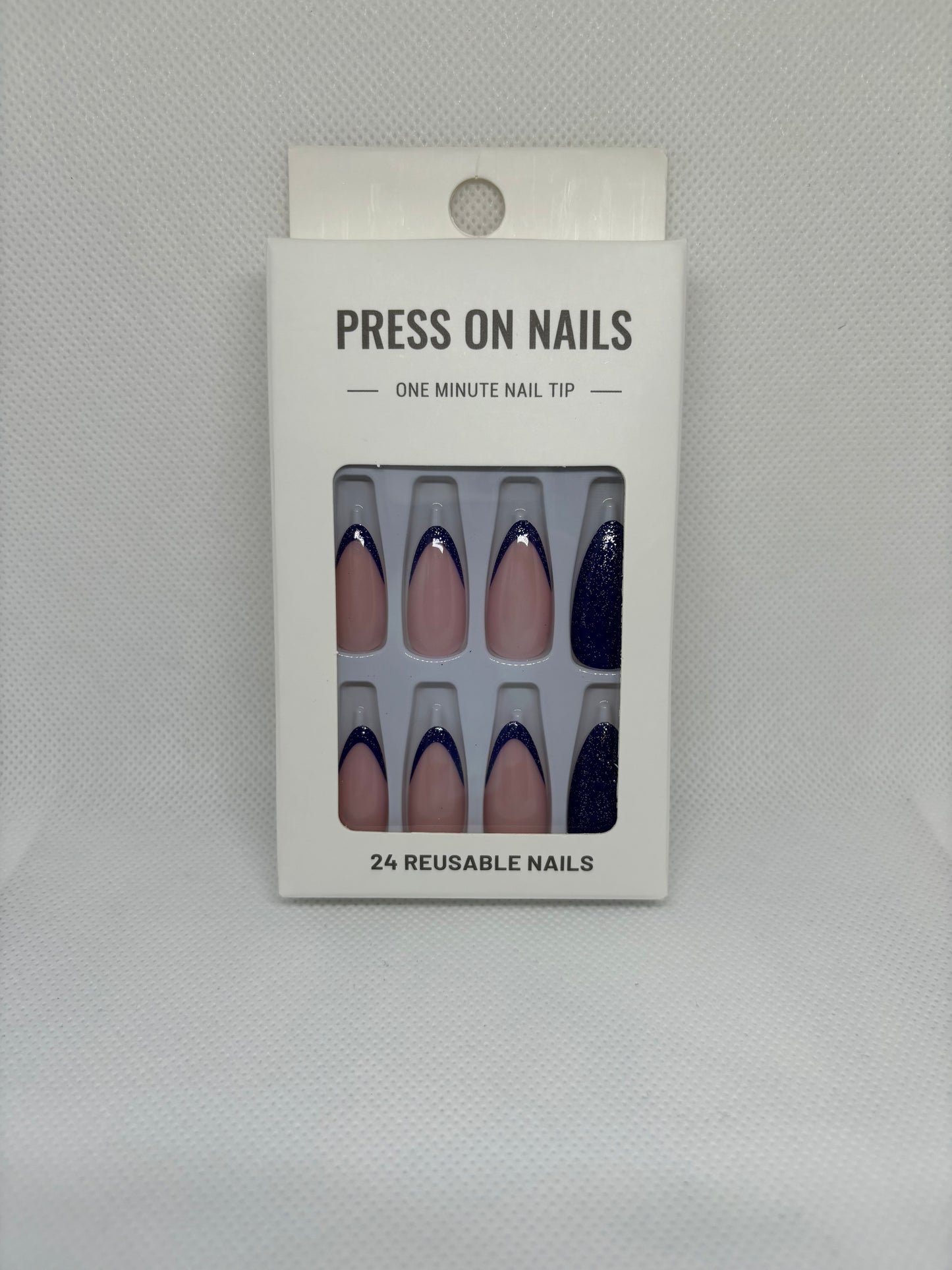 midnight night almond shaped press on nails, front package