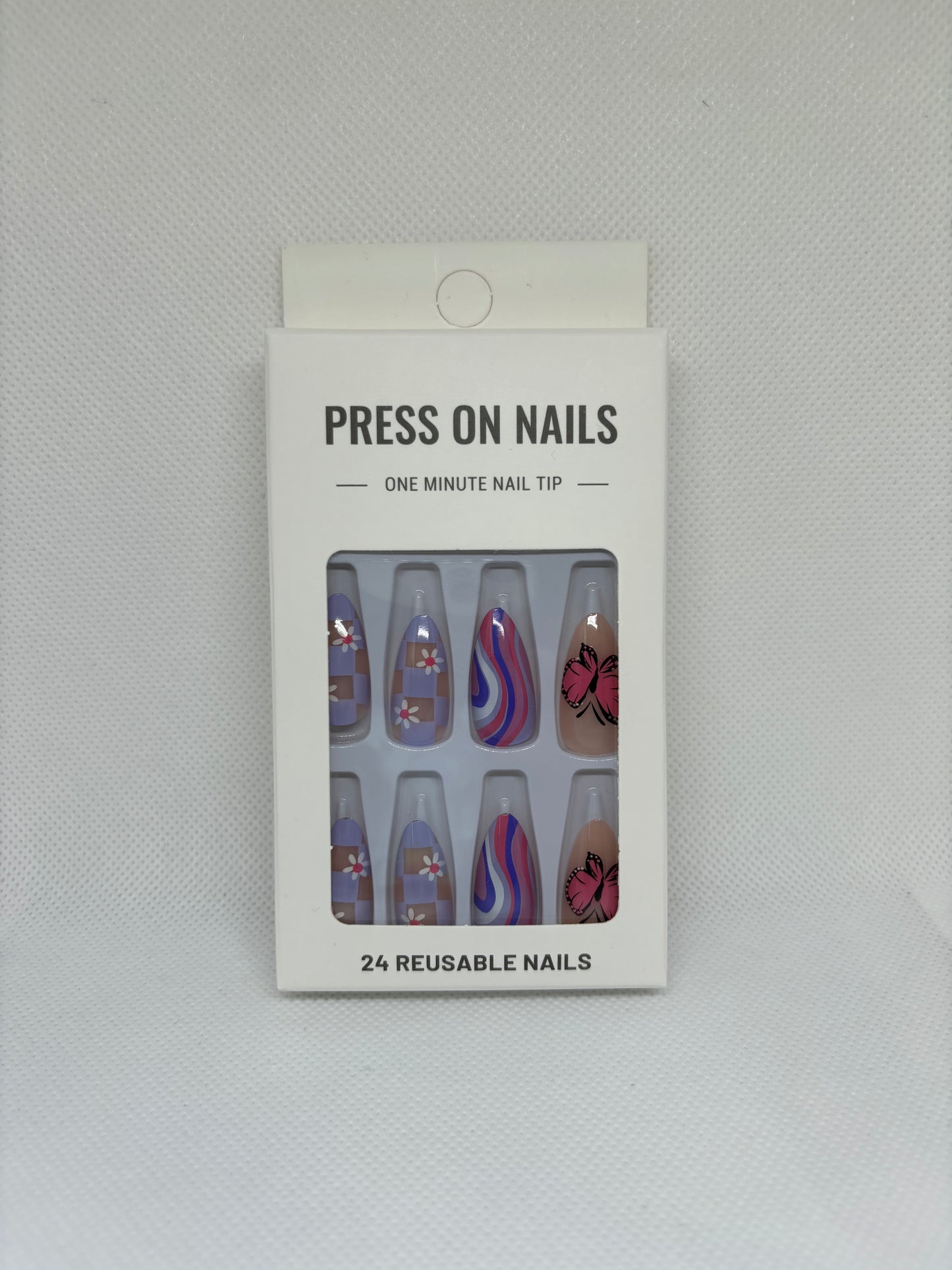 lavender love almond shaped press on nails, front package