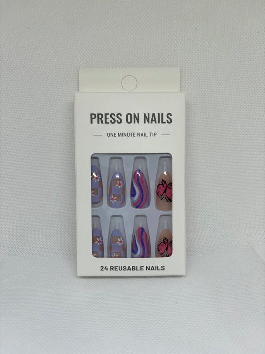 lavender love almond shaped press on nails, front package