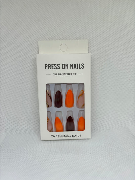 fallin into autumn almond shaped press on nail, front package