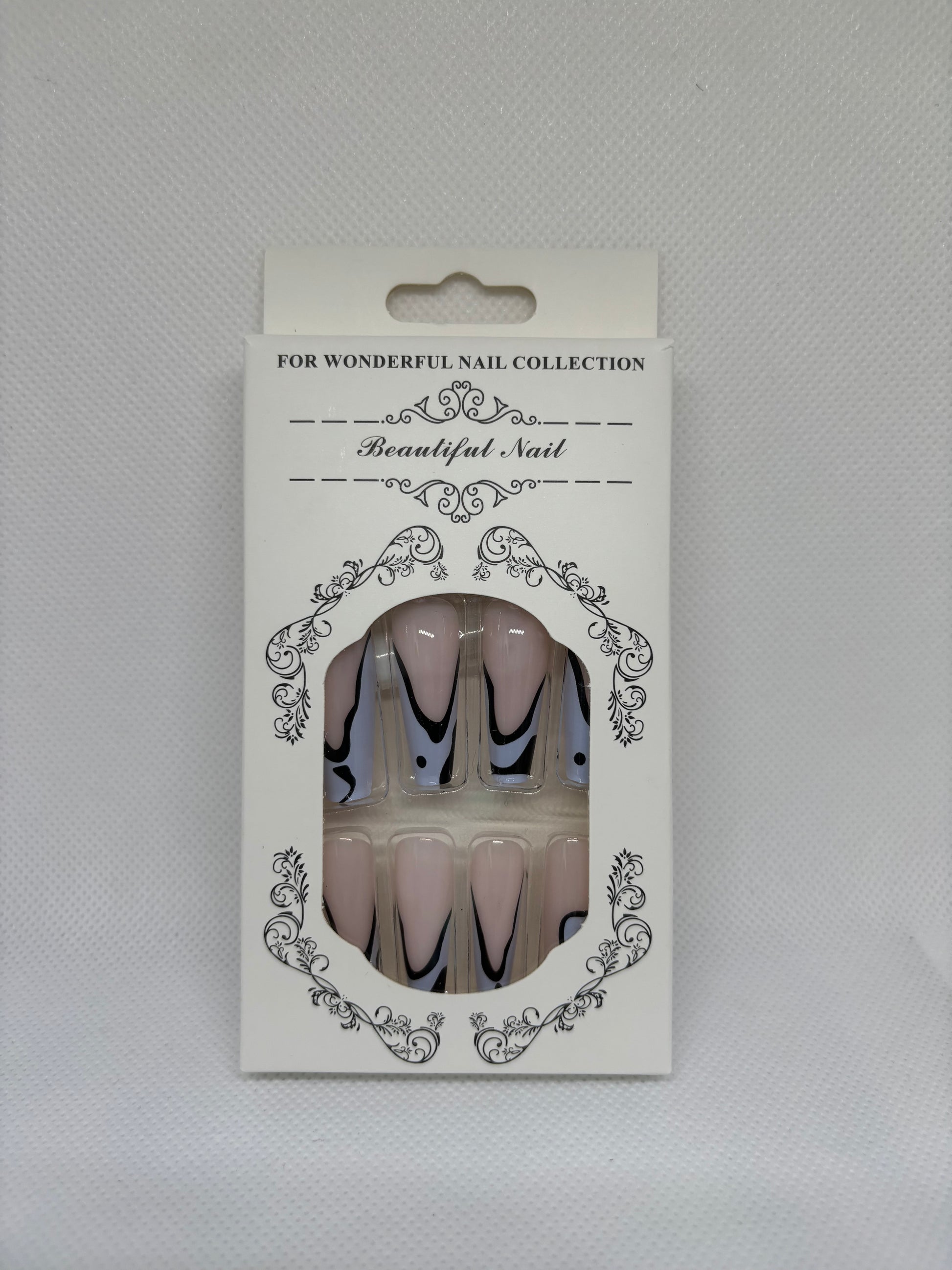 dalmatian coffin shaped press on nails, front package